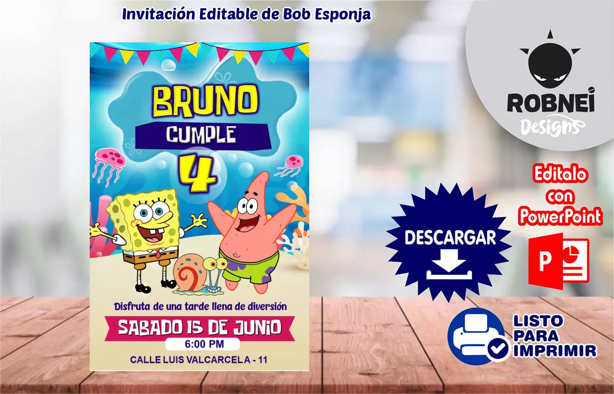 Invitacion De Bob Esponja Editable Gratis Robnei Blog