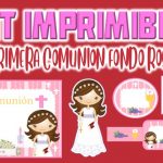 Kit Imprimible de Fondo Rosa para Primera Comunión Niña