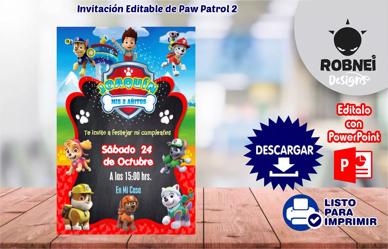 Invitación de Paw Patrol 2 GRATIS para Editar