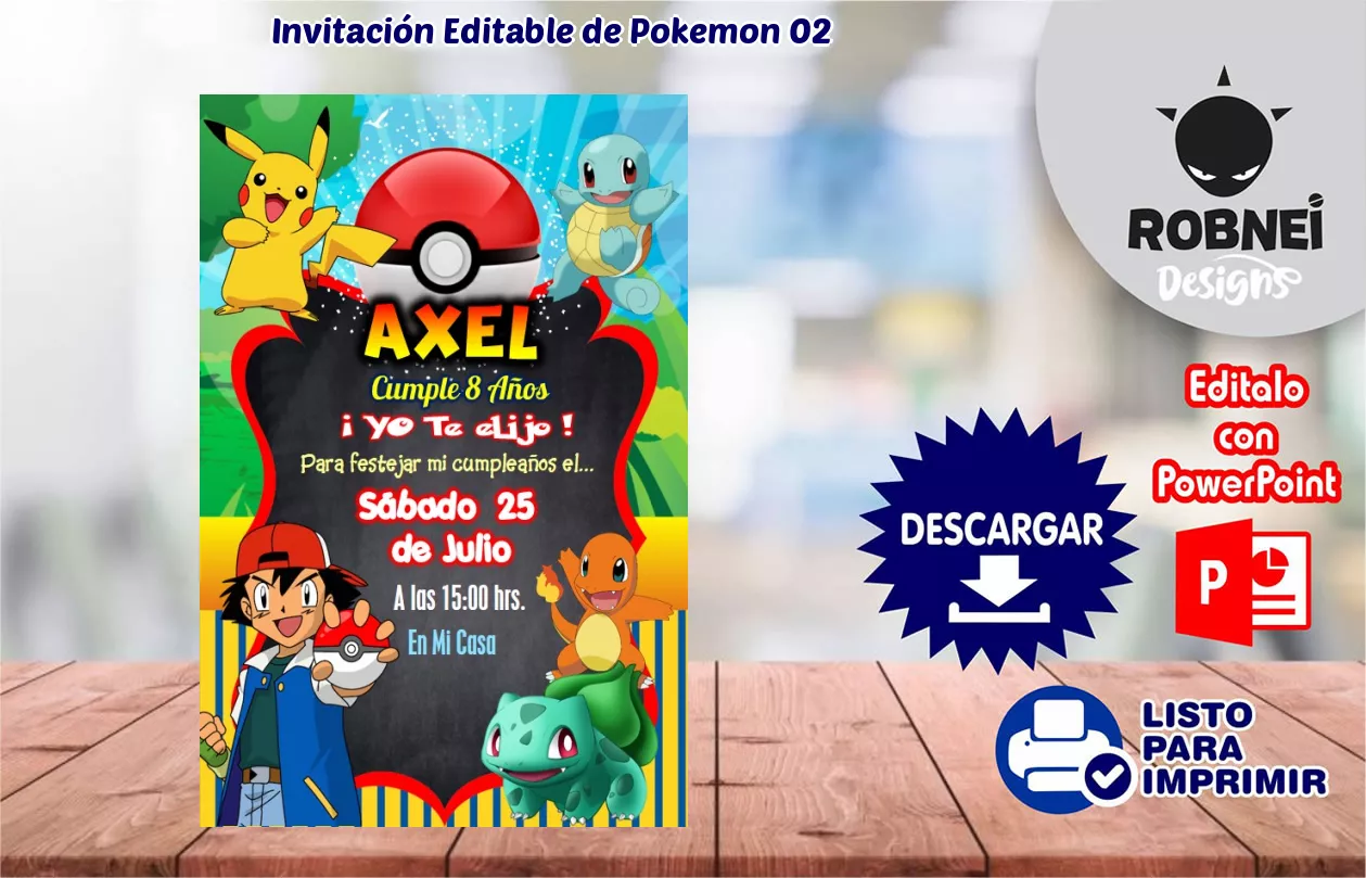 Invitación de Pokemon 2 GRATIS para Editar