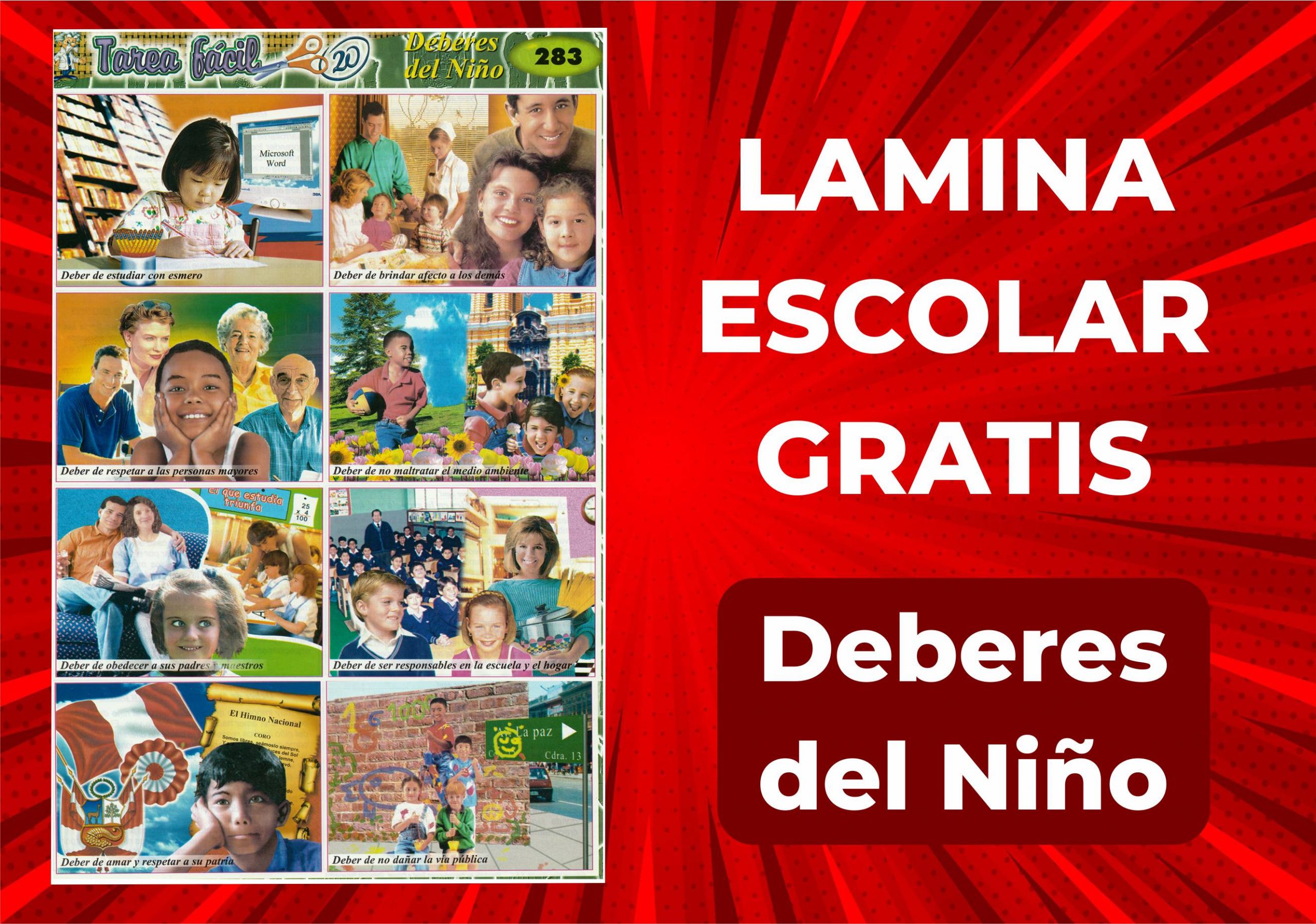 Lamina Escolar de los Deberes del Niño