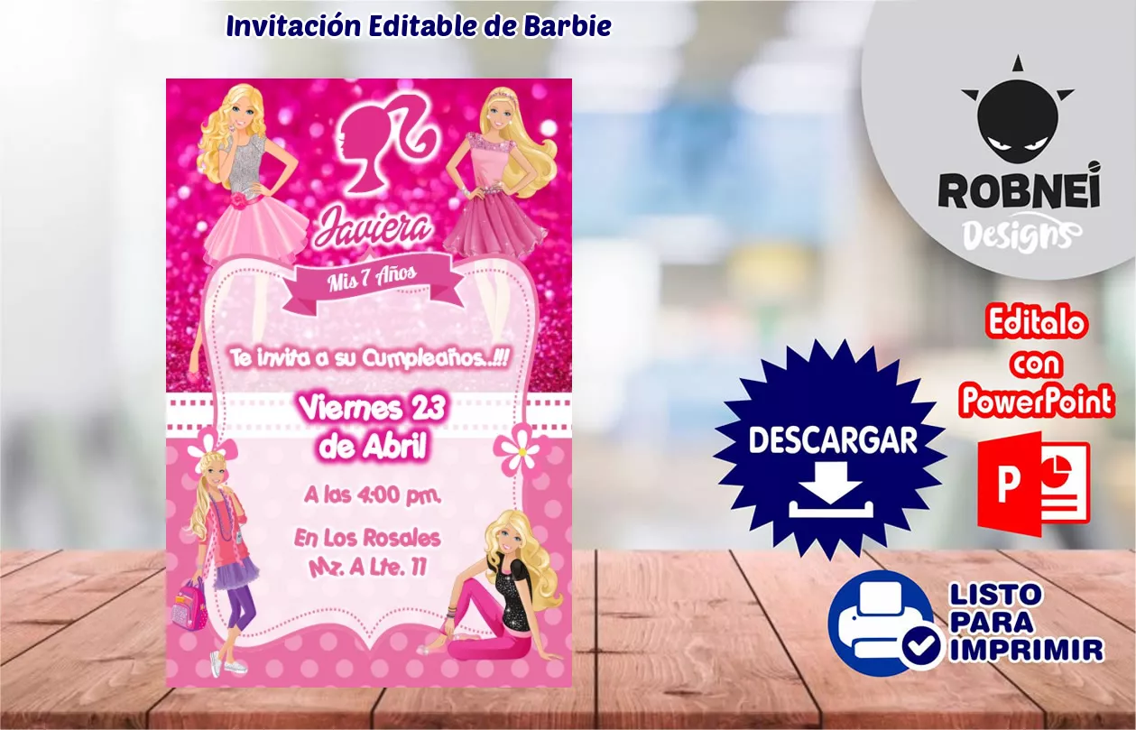 Invitación de Barbie GRATIS para Editar