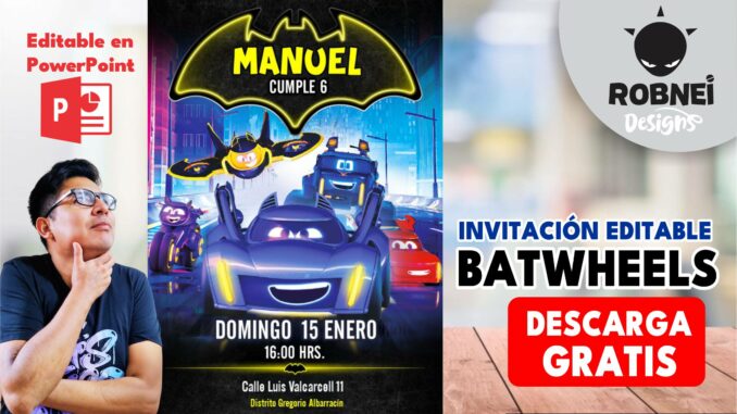 Invitación Editable de Batwheels GRATIS en PowerPoint