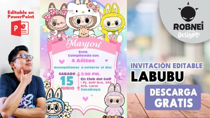 Invitación Editable de Labubu GRATIS en PowerPoint