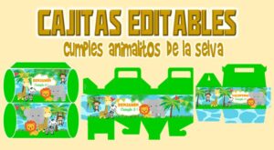Cajitas Editable de Animalitos de la Selva para Cumpleaños