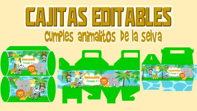 Cajitas Editable de Animalitos de la Selva para Cumpleaños